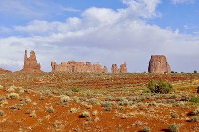 Panoramic view of rock formations against sky