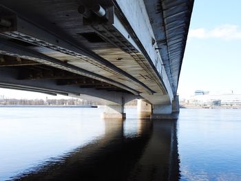 Bridge over river in city against sky