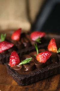 Close-up of chopped fruits on table