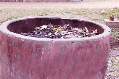 Close-up of container on field