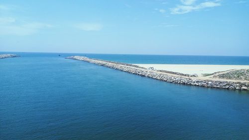 Scenic view of sea against blue sky