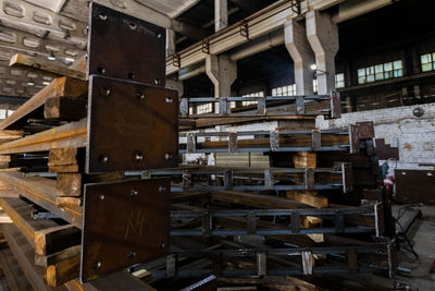 Various metal structures cut in the workshop. the factory produces metal parts and structures.