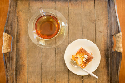 High angle view of tea served on table