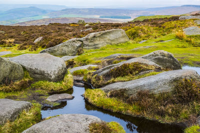 Scenic view of river flowing through rocks