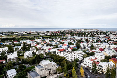 High angle view of cityscape against sky