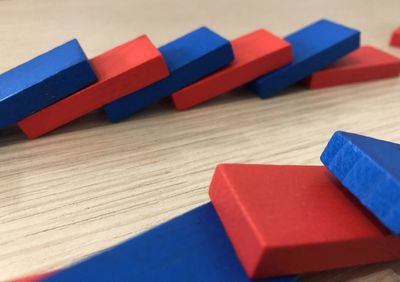 Close-up of multi colored block shape on table