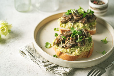 Close-up of food in plate on table