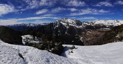 Scenic view of snowcapped mountains against sky