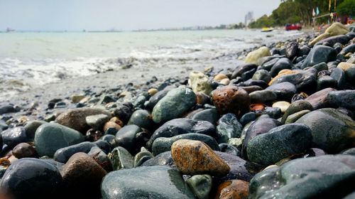 Surface level of stones on beach