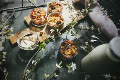 High angle view of food on table