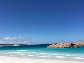 Scenic view of sea against blue sky