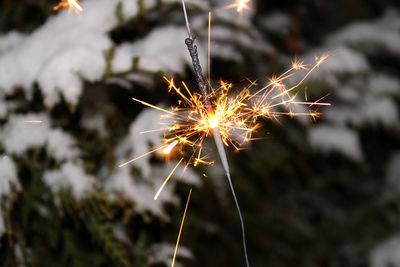 Close-up of firework display at night