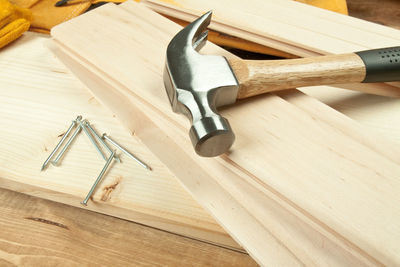 High angle view of equipment on table