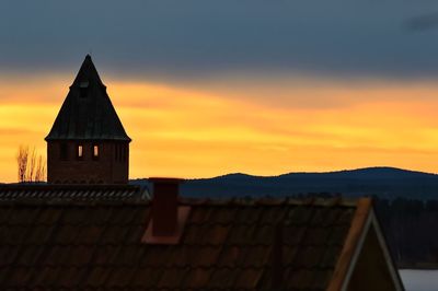 Exterior of temple against sky during sunset