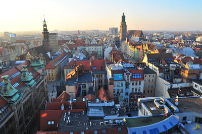 High angle view of buildings in city