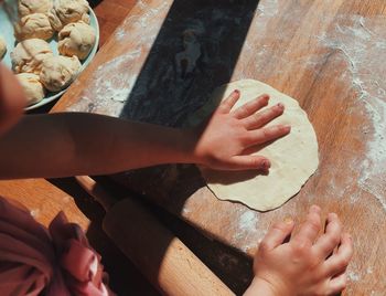 High angle view of woman preparing food