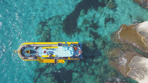 High angle view of information sign in sea