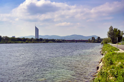 Scenic view of lake against sky