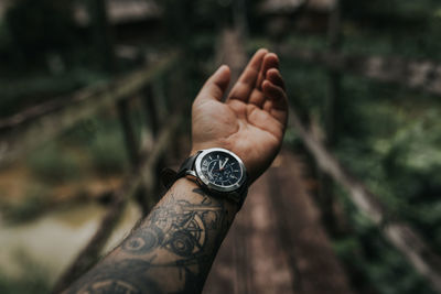 Close-up of human hand against blurred background