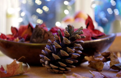 Close-up of flowers in bowl on table