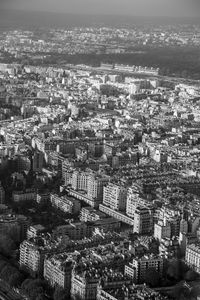 High angle view of city buildings against sky