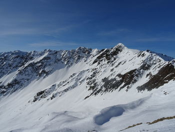 Scenic view of snow covered mountains against sky