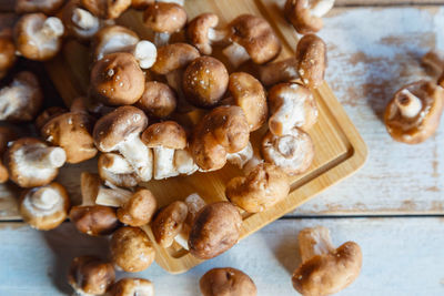 High angle view of coffee beans on table