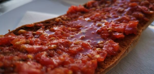 High angle view of pizza in plate