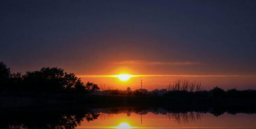 Scenic view of lake at sunset