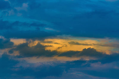 Low angle view of cloudy sky during sunset