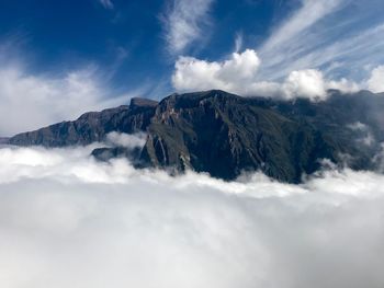 Scenic view of snowcapped mountains against sky
