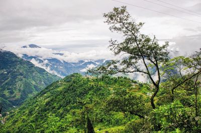 Scenic view of mountains against cloudy sky