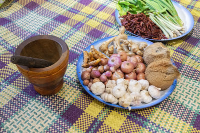 High angle view of food on table