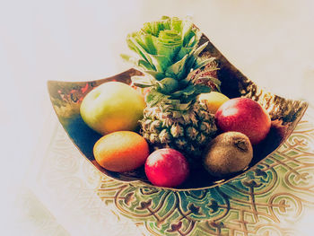 High angle view of apples on table