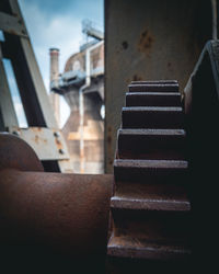 Close-up of rusty metal on table