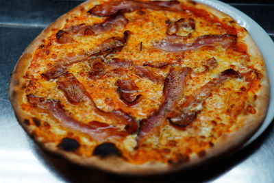 Close-up of pizza on table