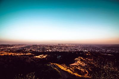 High angle view of city at night