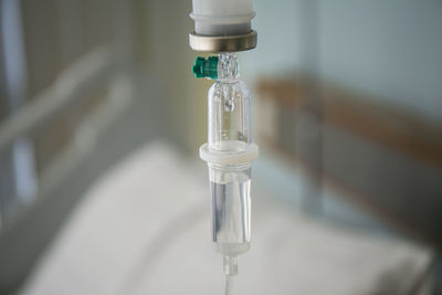 Close-up of iv drip at hospital