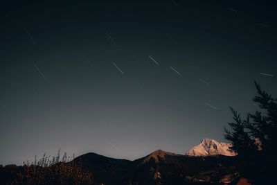 Scenic view of silhouette mountains against sky at night