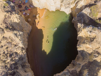 High angle view of rock formation in water