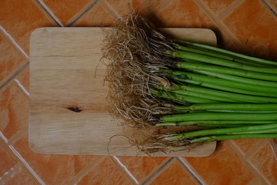 High angle view of vegetables on table