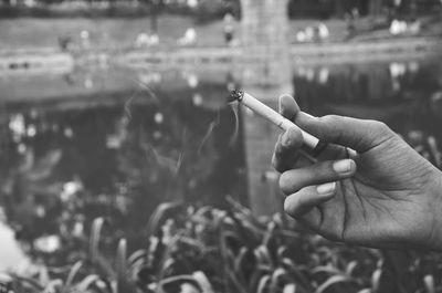 Cropped hand holding cigarette