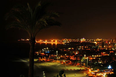 High angle view of city at night