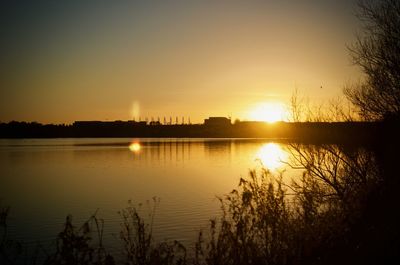 View of lake at sunset