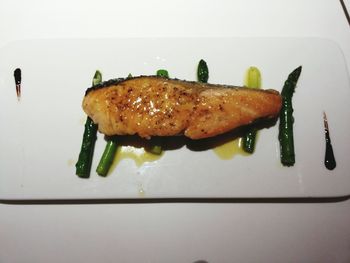 High angle view of bread in plate