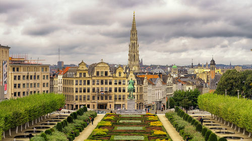 View of city against cloudy sky