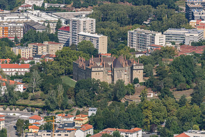 High angle view of buildings in town