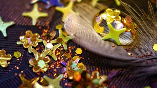 Close-up of christmas decorations on table