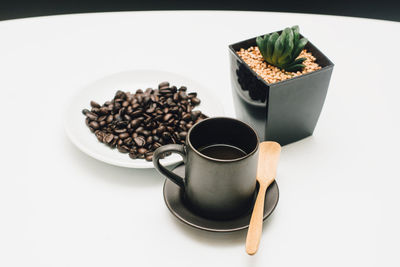 High angle view of coffee beans on table