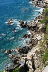 High angle view of rocks on beach